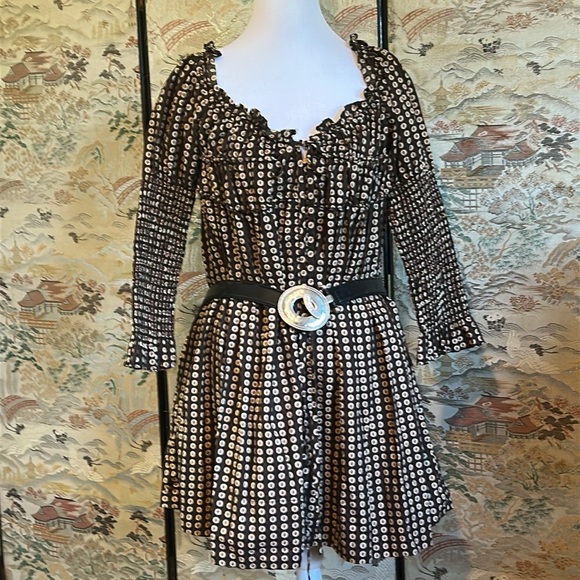 free people Dresses & Skirts - FREE PEOPLE STAR DIP TUERED SMOCKED BUTTON FRONT COTTEN MINI DRESS SP